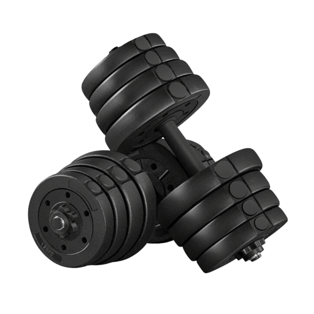 Pulserig spin-lock adjustable dumbbell pair assembled with weight plates for home workouts
