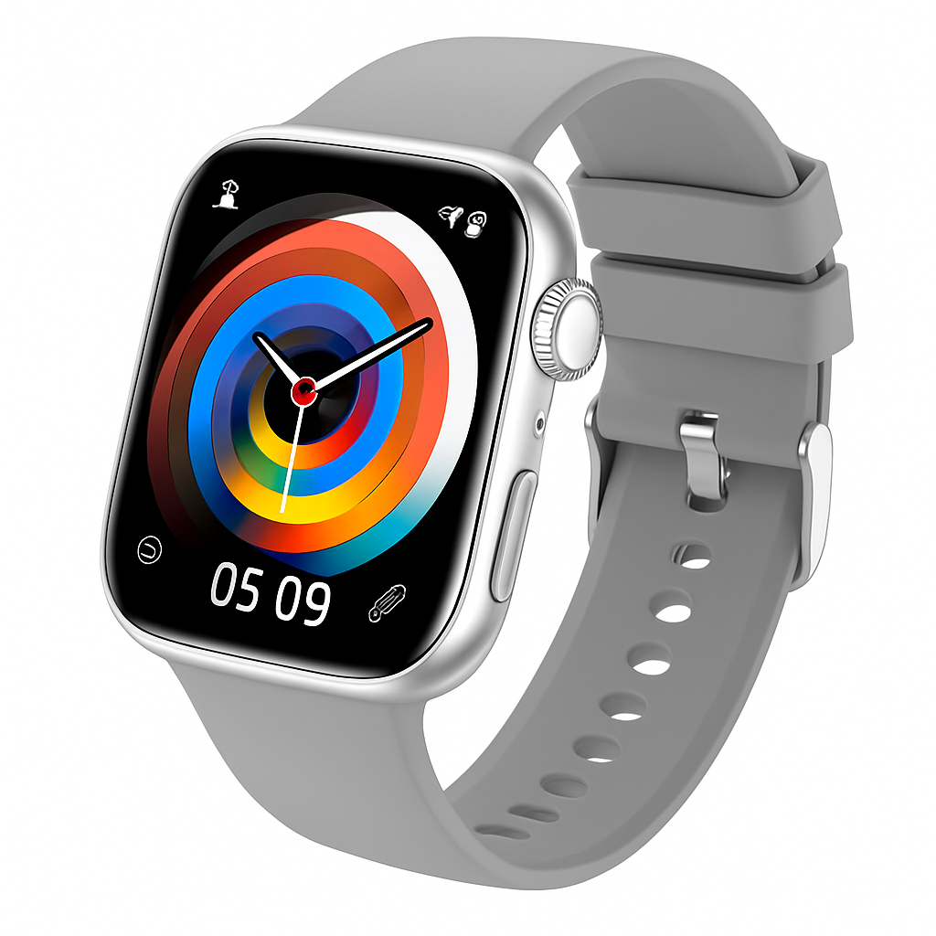 2025 Pulserig Smart Sports Health Watch in grey – stylish budget AMOLED smartwatch with HRV, heart rate tracking, waterproof, and over 100 fitness modes for men and women.