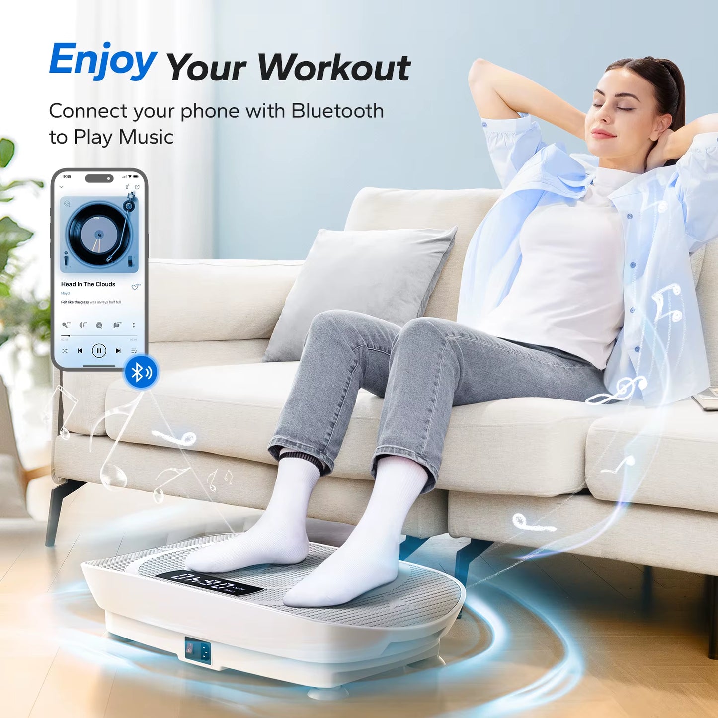 Pulserig Fitness Vibration Plate UK powered by Merach – whole body workout platform in use phone connected