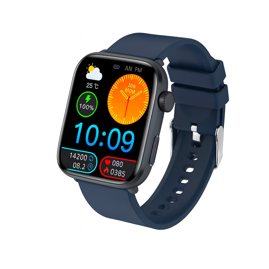 2025 Pulserig Men’s Smart Sports Health Watch in navy blue – top affordable AMOLED display smartwatch with GPS, heart rate, blood oxygen, waterproof design, and 100+ sports tracking modes.