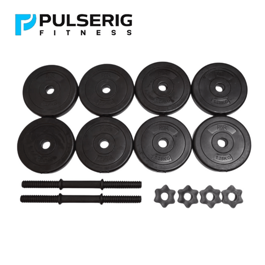Pulserig adjustable spin-lock dumbbell set with weight plates and bars for home gym strength training