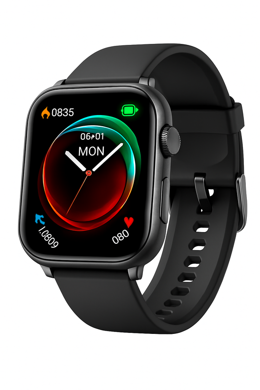 2025 Pulserig Men’s Smart Sports Health Watch in black – best value AMOLED smartwatch with heart rate, sleep monitor, waterproof, GPS connectivity, and 100+ sports modes.