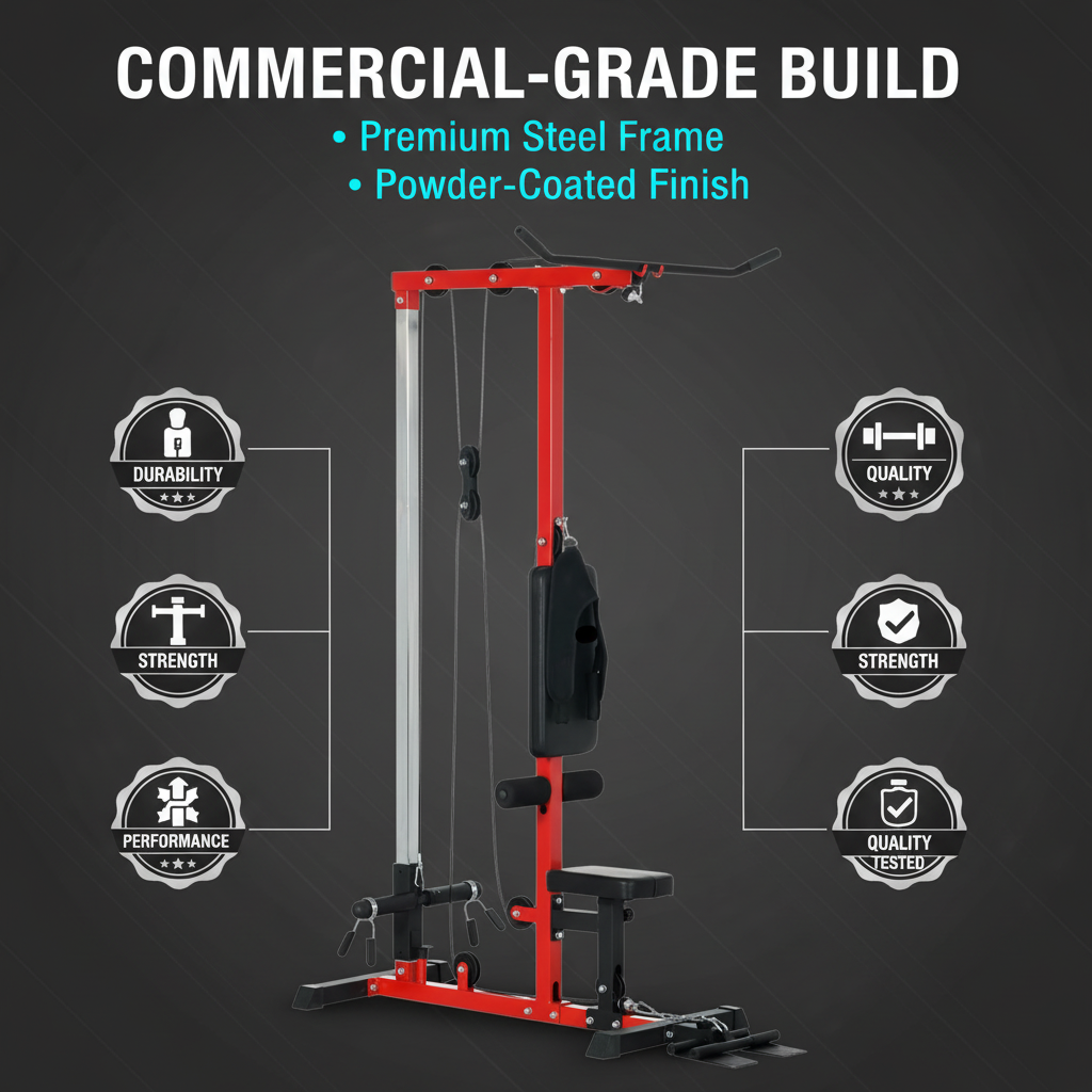 Commercial grade steel frame lat pulldown machine with powder coated finish