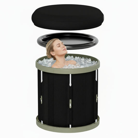 Athlete using cold plunge tub at home for muscle recovery