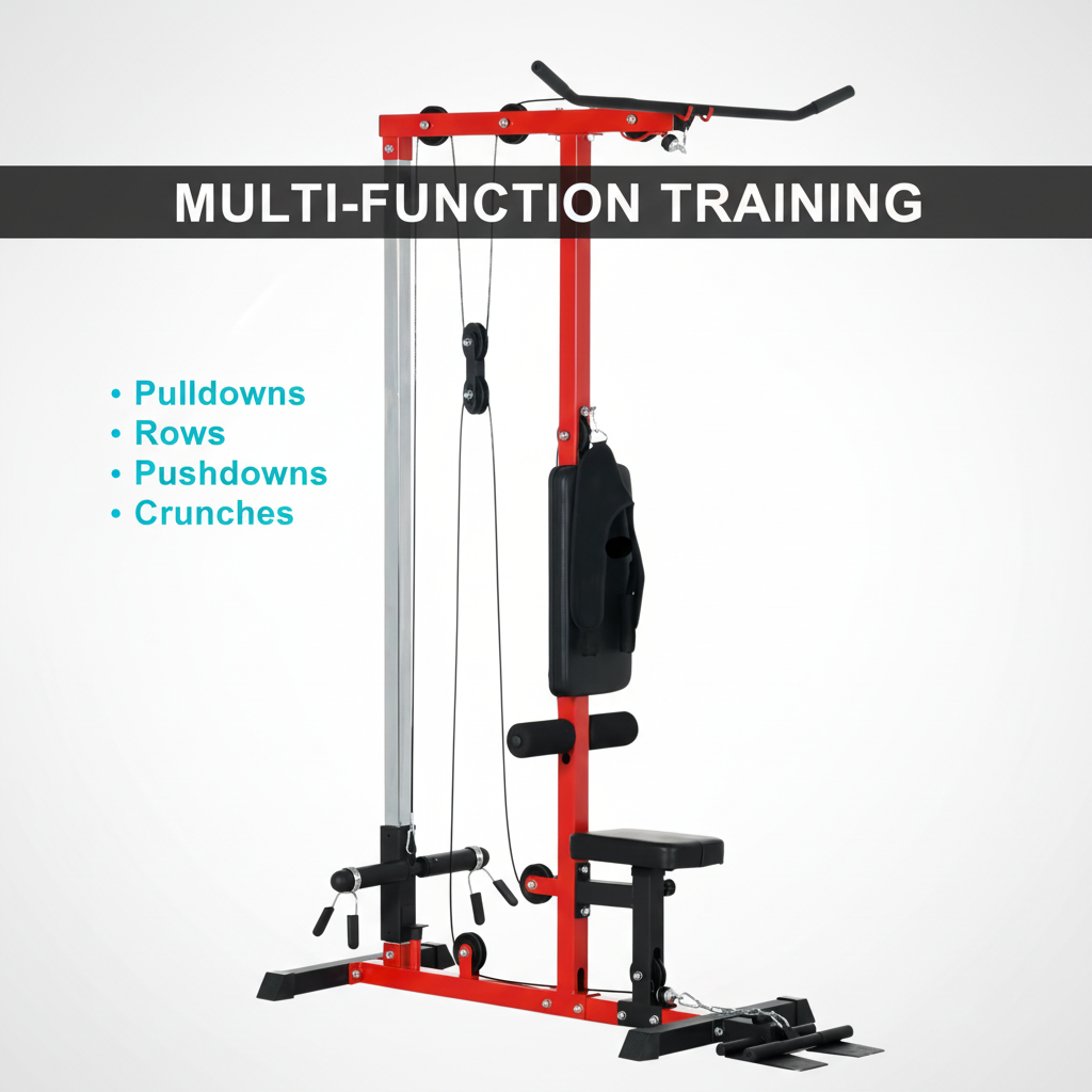 Multi-function cable machine for pulldowns rows curls pushdowns and ab crunches