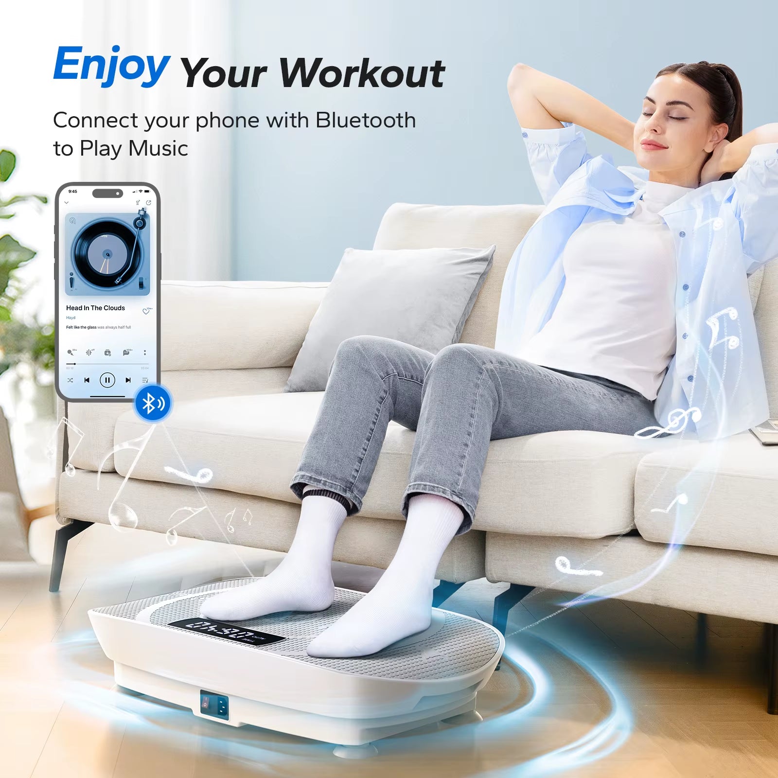Pulserig Fitness Vibration Plate UK powered by Merach – whole body workout platform in use phone connected 