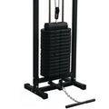Pulserig fitness Black weight stack on a fitness machine with a white background