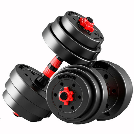 Pulserig adjustable dumbbell set with black rubber-coated plates