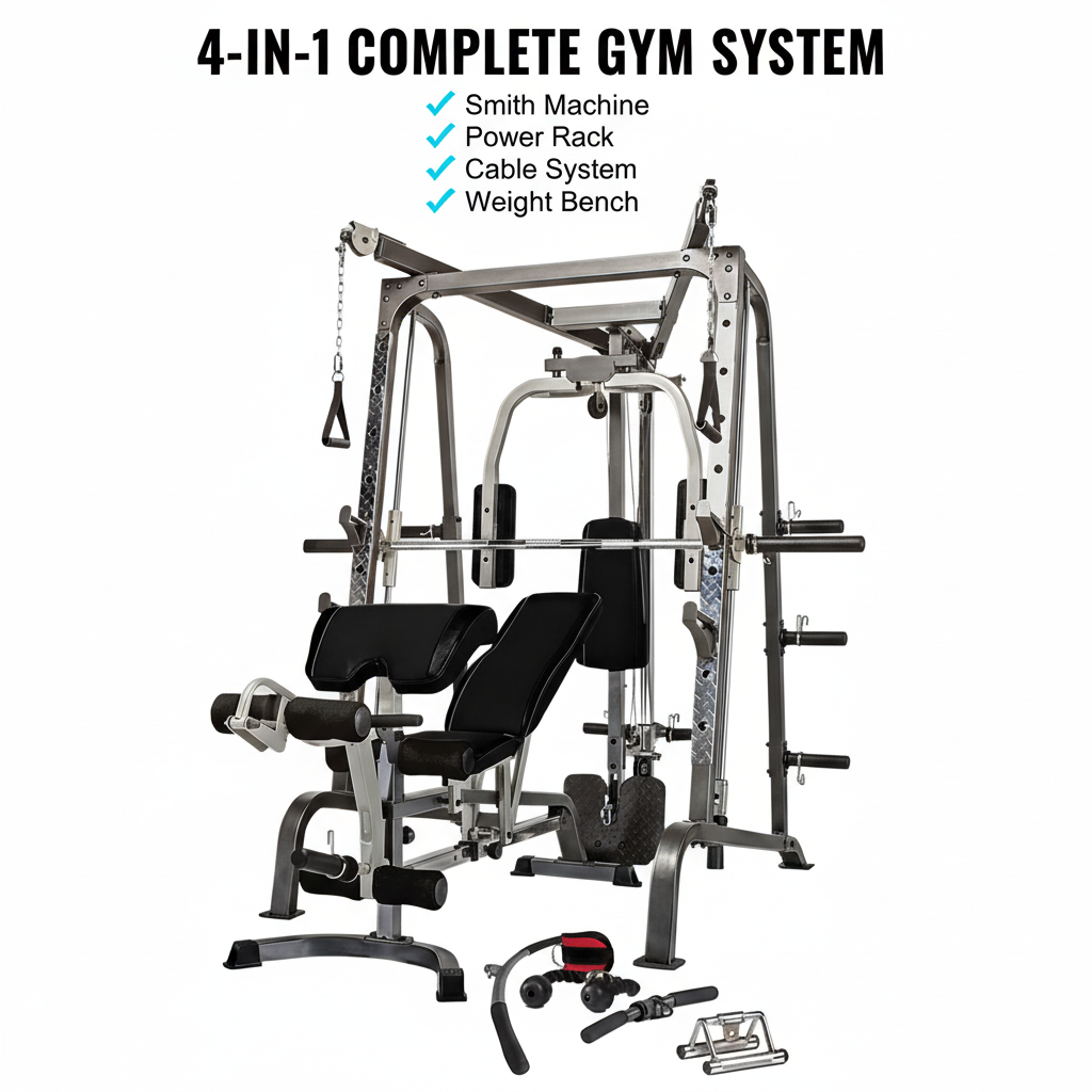 Complete gym system smith machine power rack cable system. 