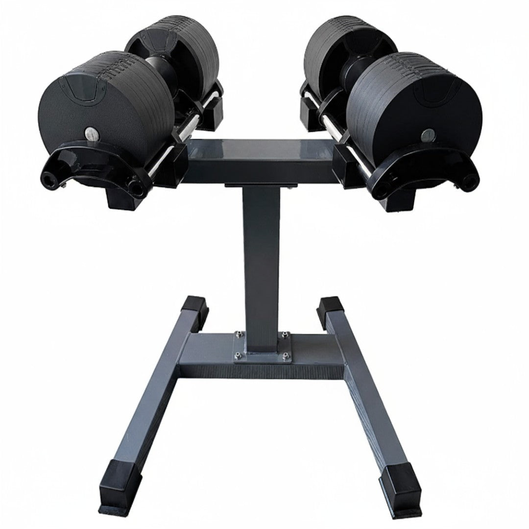 Pulserig adjustable dumbbells on storage stand