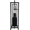 Black metal weight rack with weights on a white background Pulserig fitness