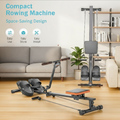 Pulserig compact rowing machine with space-saving design, foldable for easy use, storage, and installation at home.