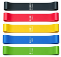 Pulserig resistance bands set showing 5 color-coded strength levels from X-Light to X-Heavy.