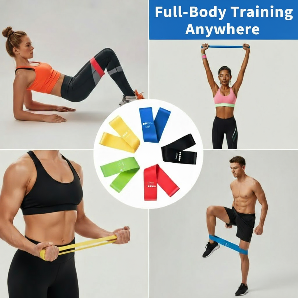 Pulserig resistance bands shown in multiple workouts for strength and mobility training
