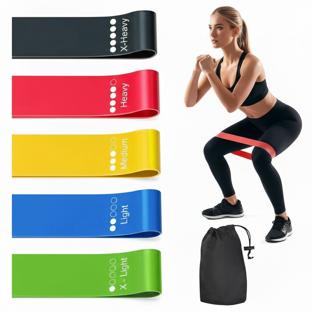 Pulserig resistance bands set with exercise bands, model, and portable carry bag