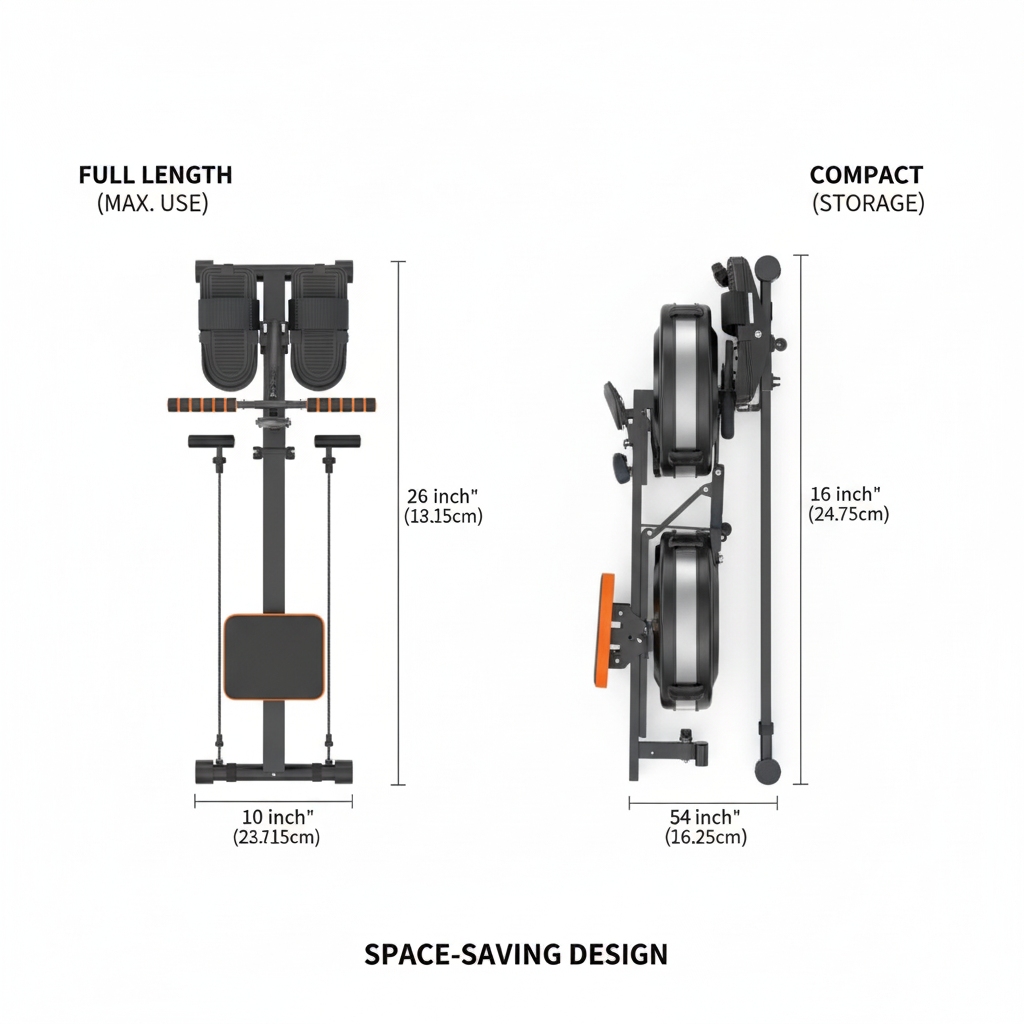 Rowing machine overhead view compact design white background