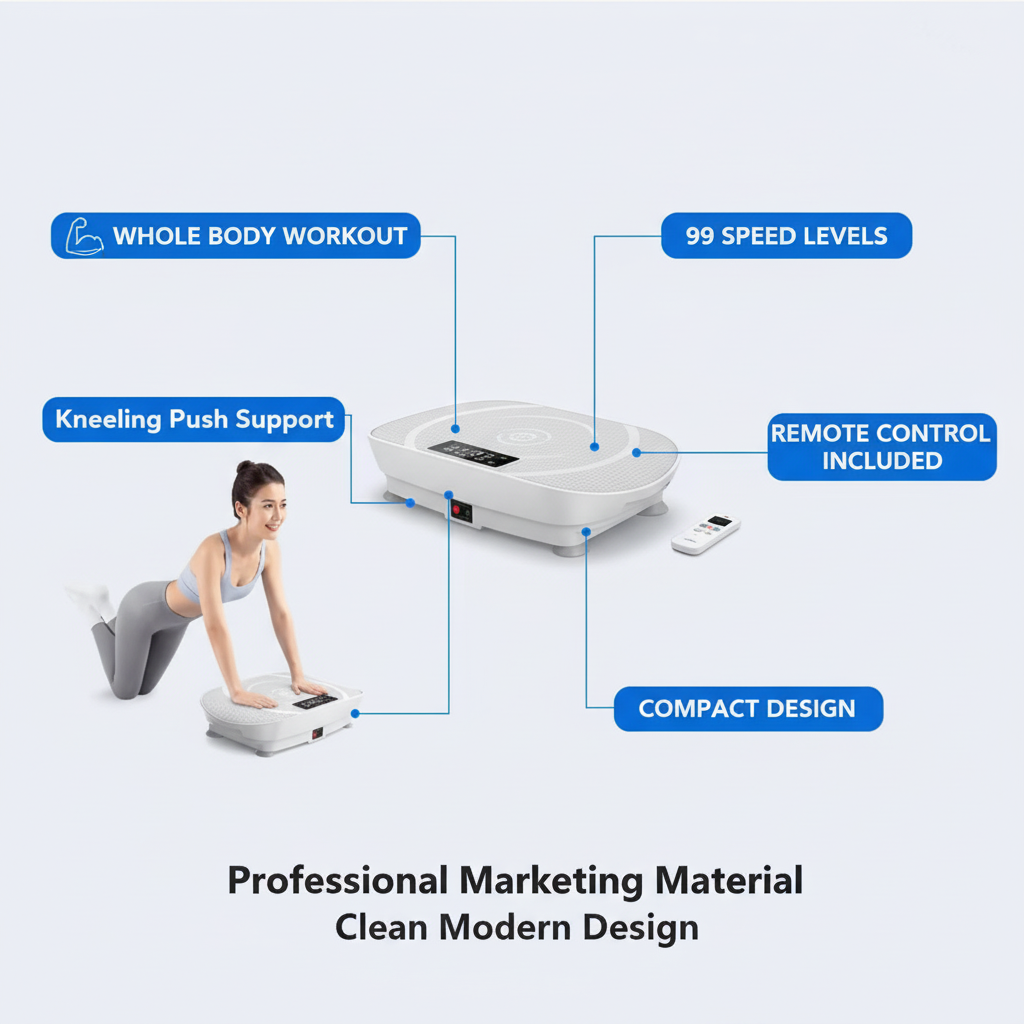 Vibration plate features benefits infographic marketing image