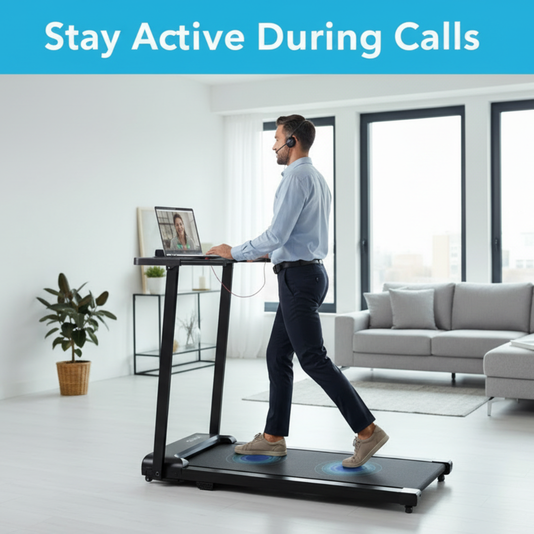 Walking pad treadmill work from home video call portable under desk fitness