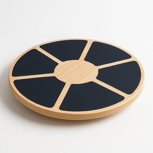  Wooden wobble balance board 40cm diameter with anti-slip surface panels - PulseRig Fitness UK